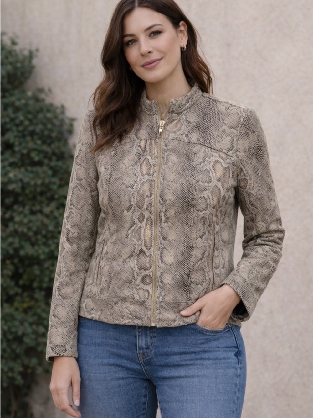 Ruby Rd Women’s Reptile Embossed Full Zip-Up Jacket Business Casual Size 8